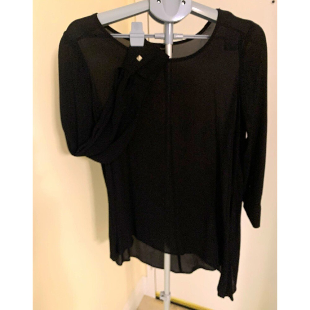 Fifteen Twenty Women's Sheer Black Solid Round Neck Long Sleeve Pullover Top M